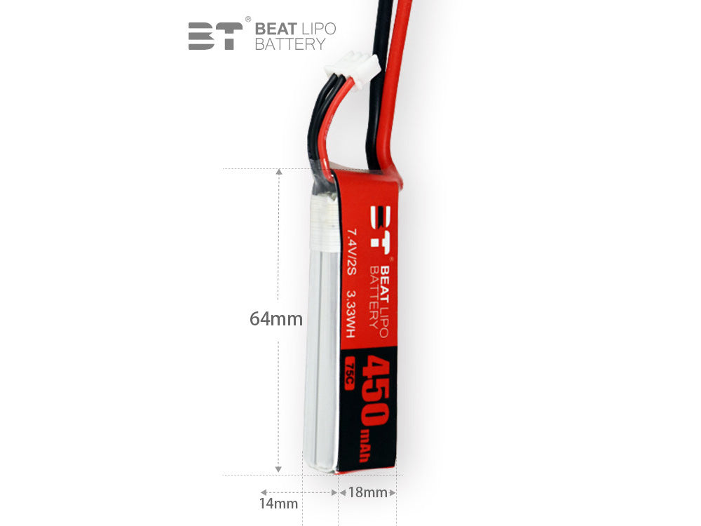 BEAT 450mAh 1S/2S/3S/4S/6S 75C リポバッテリー PH2.0/XT30/XT60
