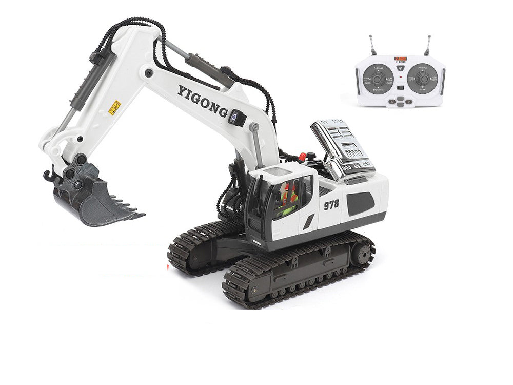 YIGONG 1:20スケール建設車両 亜鉛合金ラジコンショベル 680°無制限回旋 伸縮ブーム構造 音声効果 技適認証済み