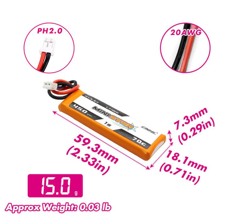 CNHL MiniStar 450mAh 3.8V 1S LiHV 70Cリポバッテリードローン用Lipo 4本入