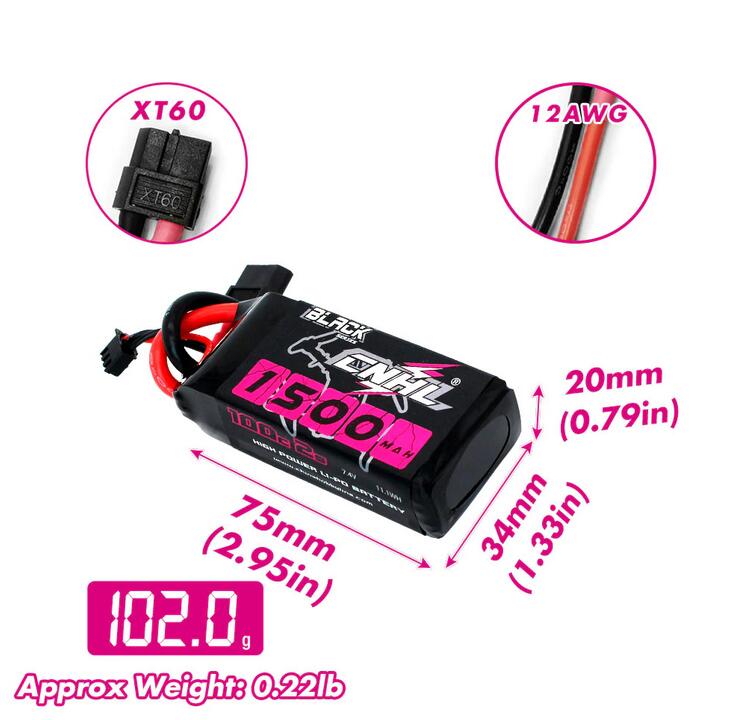 CNHL Black Series 1300mAh/1500mAh 7.4V 2S 100C Lipo バッテリーXT60