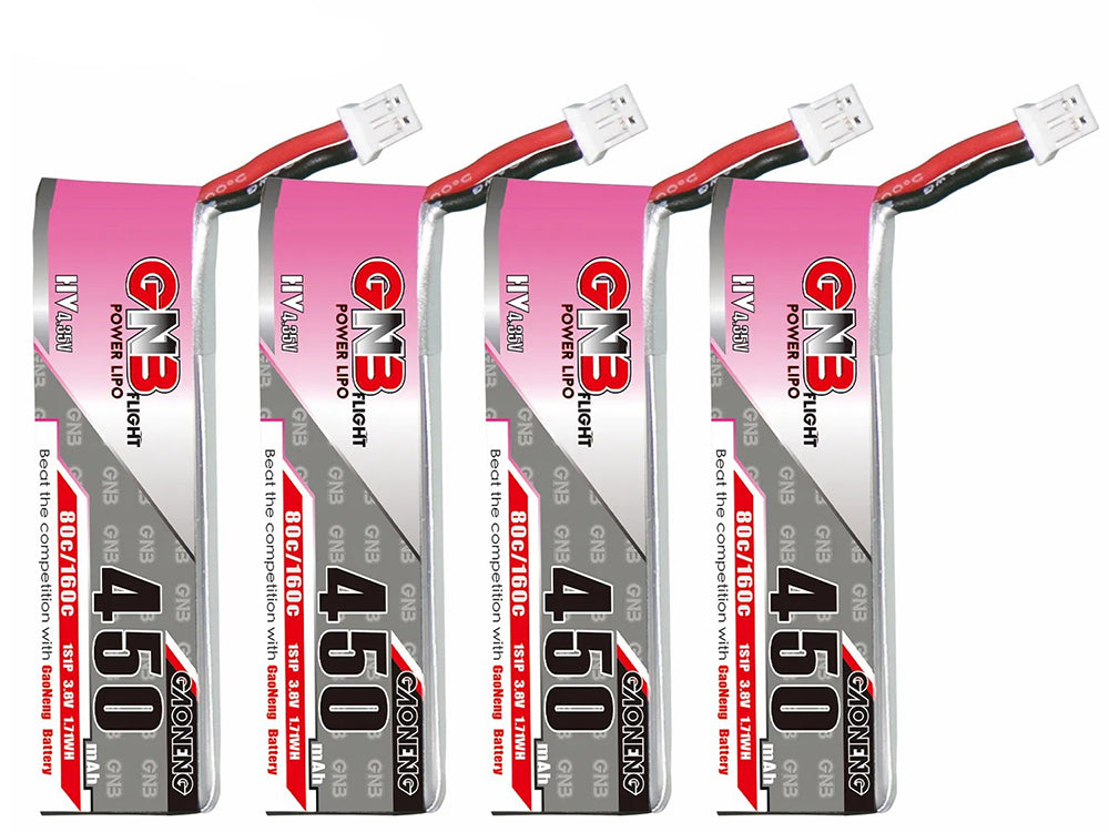 GNB 450mah 1S 3.8V LiHV 80Cリポバッテリー PH2.0 4個入り