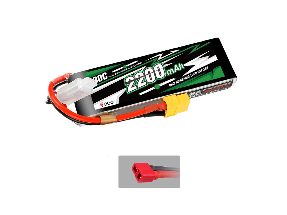 GENS ACE 2200mAh 30C 7.4V 2S LiPoバッテリー T型コネクタ RCカー・ドローン・飛行機用