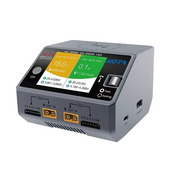 HOTA D6 Pro AC200W DC650W 15A デュアルポートスマートバッテリー充電器 1-6S LipoNiMHバッテリー