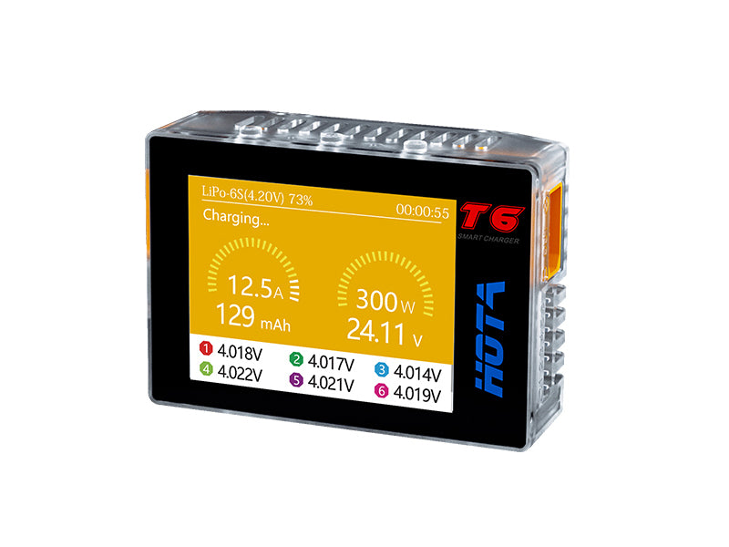 HOTA T6 DC300W PD90W 15A 1-6S LiPo バッテリー充電器
