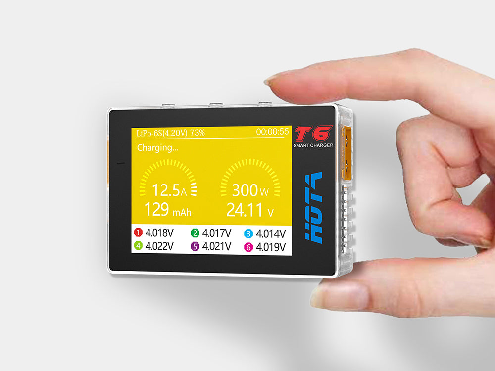 HOTA T6 DC300W PD90W 15A 1-6S LiPo バッテリー充電器
