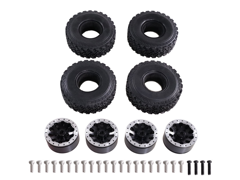 MN MODEL /WPL RCカー用メタルビードロックホイール&インナースポンジタイヤセット