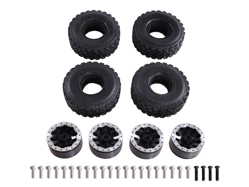 金属製ホイール&ラバータイヤセット RCクローラー用アップグレードパーツ MN MODEL MN82/MN99S・WPL 1/16など対応