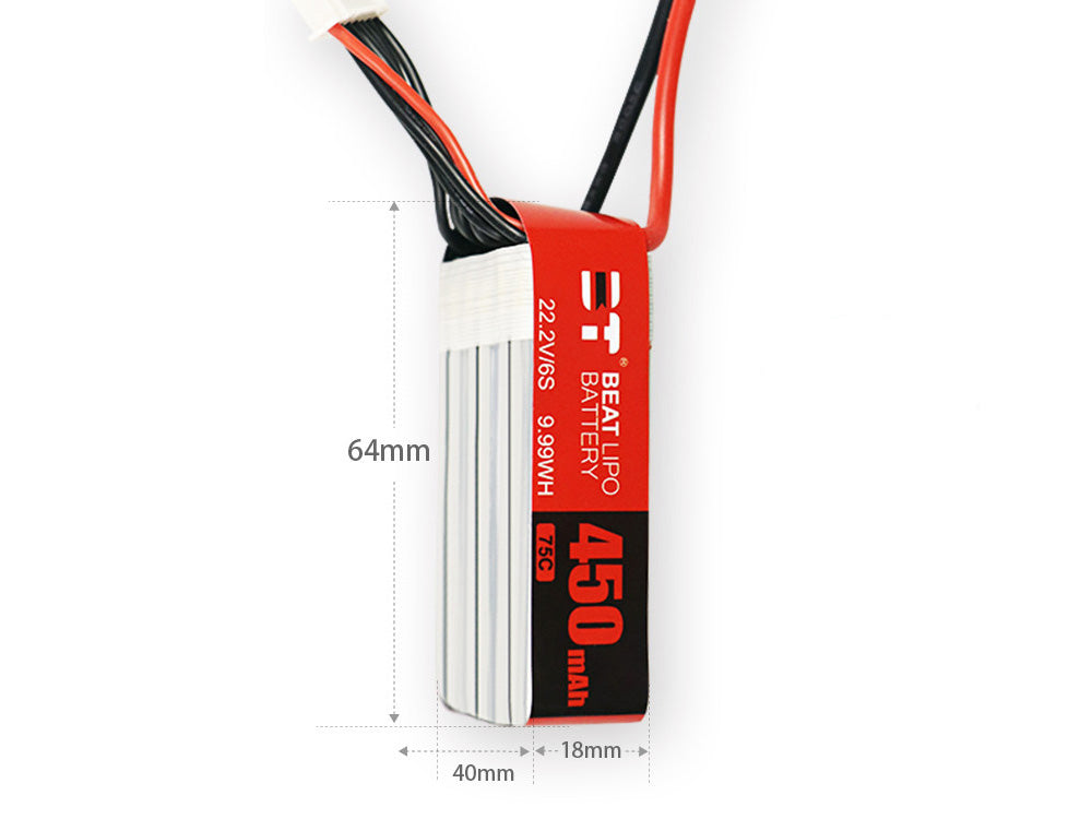 BEAT 450mAh 1S/2S/3S/4S/6S 75C リポバッテリー PH2.0/XT30/XT60