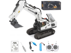 YIGONG 1:20スケール建設車両 亜鉛合金ラジコンショベル 680°無制限回旋 伸縮ブーム構造 音声効果 技適認証済み