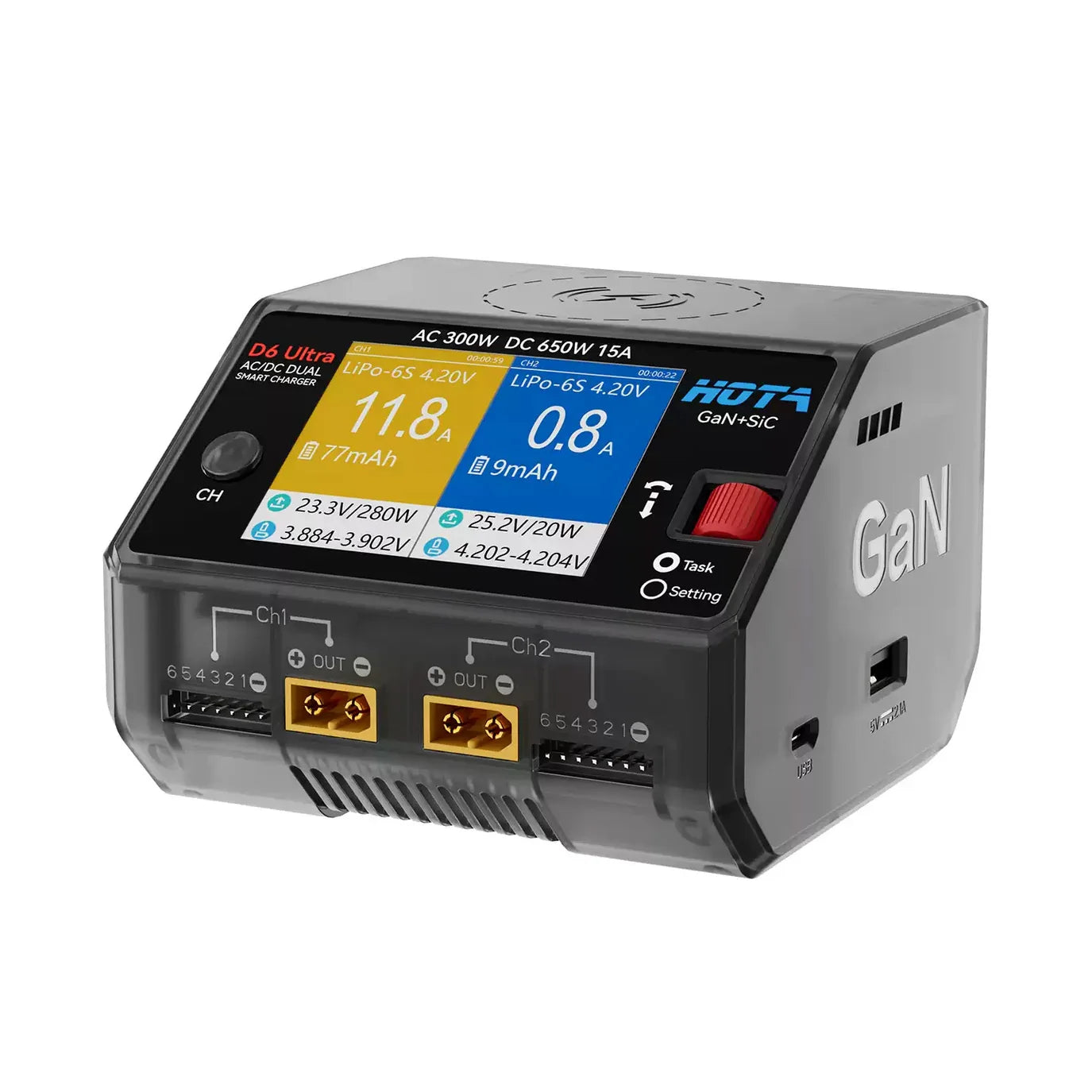 HOTA D6 Ultra GaN AC300W DC650W デュアルチャンネルスマート充電器
