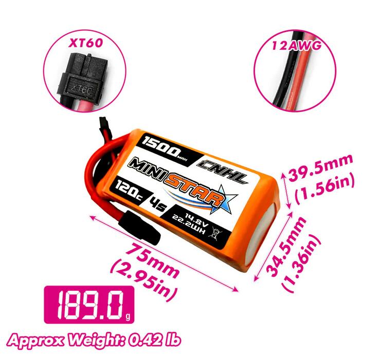 CNHL MiniStar 1500mAh 14.8V 4S 120CリポバッテリーFPVドローン用