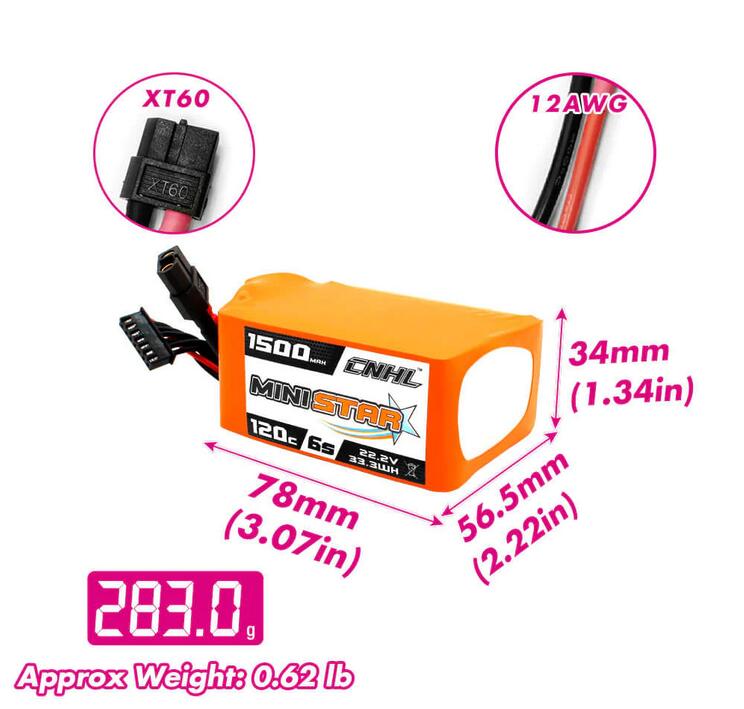 CNHL MiniStar 1500mAh 22.2V 6S 120CリポバッテリーFPVドローン用