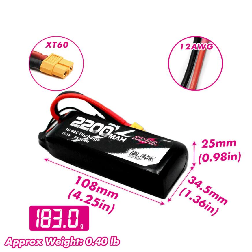 CNHL Black Series 1500mAh/2200mAh 11.1V 3Sリポバッテリー XT60 FPVドローン飛行機用