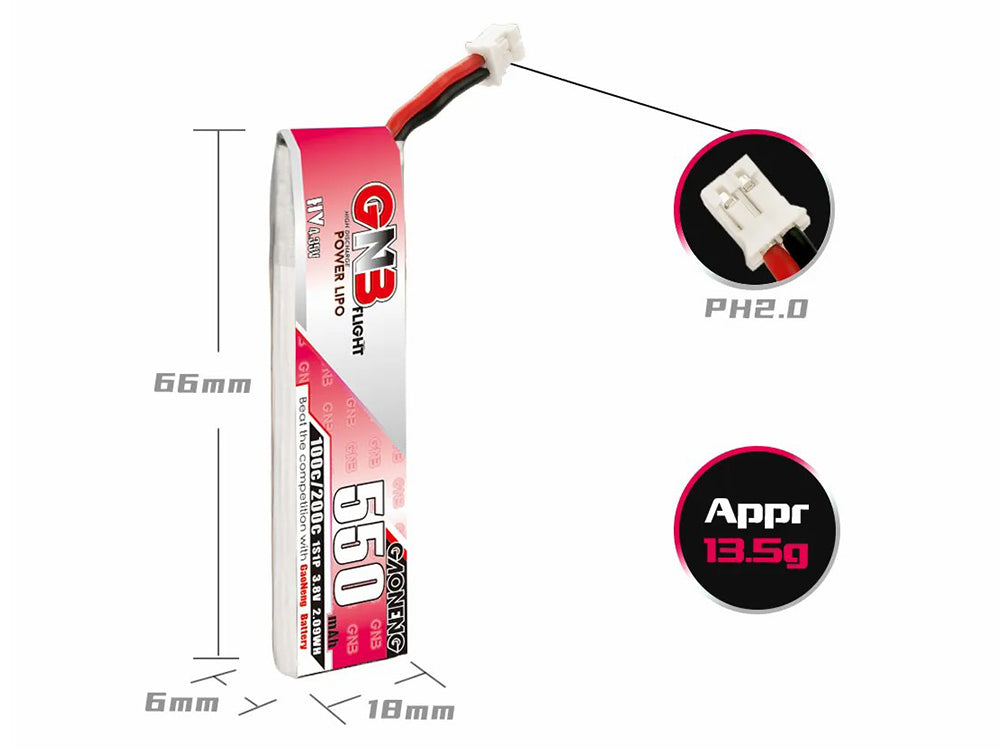 GNB 550mah 1S 3.8V LiHV 80Cリポバッテリー PH2.0 4個入り