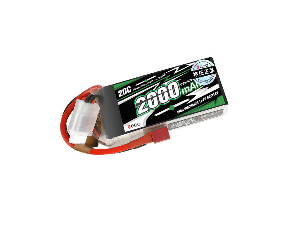 GENS ACE 2000mAh 20C 11.1V 3S LiPoバッテリー T型コネクタ RCカー・ドローン・飛行機用